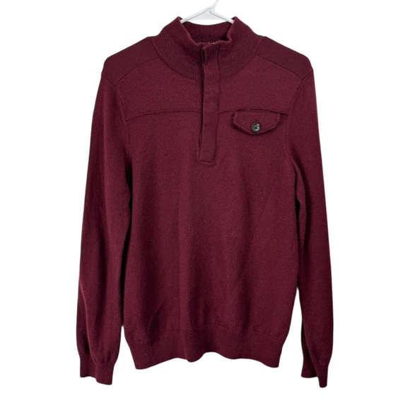 Banana Republic Size Medium 100% Merino Wool Sweater Burgundy 4 Button & Zip - Picture 1 of 5